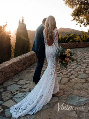 Boho Lace Mermaid Wedding Dresses with Sleeves Viniodress VW1112