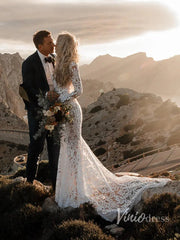 Boho Lace Mermaid Wedding Dresses with Sleeves Viniodress VW1112