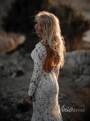 Boho Lace Mermaid Wedding Dresses with Sleeves Viniodress VW1112