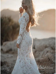 Boho Lace Mermaid Wedding Dresses with Sleeves Viniodress VW1112