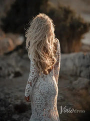 Boho Lace Mermaid Wedding Dresses with Sleeves Viniodress VW1112