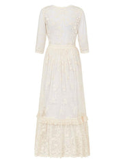 Boho Wedding Dress V Neck Floor Length Lace Multilayer Bridal Gown Dress Outfit