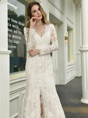 Boho Wedding Dress V Neck Sleeveless Lace Bridal Gowns With Train