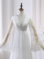 Boho Wedding Dresses A Line Deep V Neck Lace Chiffon Beach Bridal Gowns