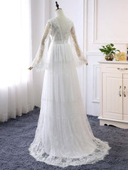 Boho Wedding Dresses A Line Deep V Neck Lace Chiffon Beach Bridal Gowns
