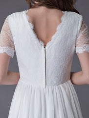 Boho Wedding Dresses Lace Chiffon Patchwork Ivory Short Sleeve Gypsy Maxi Beach Bridal Gowns Exclusive