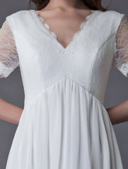 Boho Wedding Dresses Lace Chiffon Patchwork Ivory Short Sleeve Gypsy Maxi Beach Bridal Gowns Exclusive
