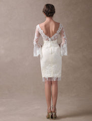 Boho Wedding Dresses Short Sheath Beach Bridal Dress Lace Applique V Neck Knee Length Summer Wedding Gowns