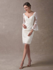 Boho Wedding Dresses Short Sheath Beach Bridal Dress Lace Applique V Neck Knee Length Summer Wedding Gowns