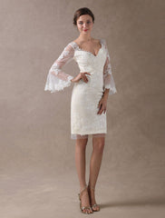 Boho Wedding Dresses Short Sheath Beach Bridal Dress Lace Applique V Neck Knee Length Summer Wedding Gowns