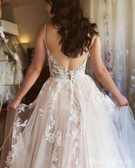 Sheath Lace Boho Beach Wedding Dresses Casual Long Wedding Gown