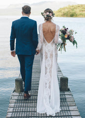 Cheap Lace Bohemian Bridal Gowns UK Long Sleeves Vintage Wedding Dress