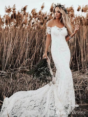 Off the Shoulder Lace Beach Boho Wedding Dresses Mermaid Bridal Wears