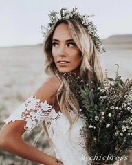 Off the Shoulder Lace Beach Boho Wedding Dresses Mermaid Bridal Wears