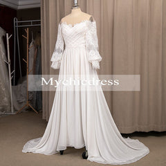 Bohemian Wedding Dresses Chiffon Long Sleeve Off Shoulder Boho Bridal Gowns