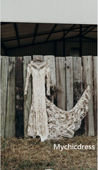 Long Sleeves Lace Boho Wedding Dresses Cheap Mermaid Bridal Gown