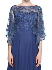 Sheath / Column Mother of the Bride Dress Elegant See Through Bateau Neck Ankle Length Chiffon Lace Half Sleeve
