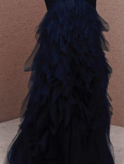 Mermaid Party Dress Sexy Formal Evening Dress Strapless Sleeveless Floor Length Tulle with Ruched