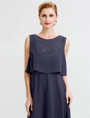 Aimishang  A-Line Mother of the Bride Dress Formal Open Back Two Piece Jewel Neck Ankle Length Chiffon Sequined Sleeveless with Sashes / Ribbons Beading