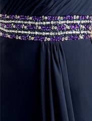 Sheath / Column Mother of the Bride Dress Sparkle & Shine One Shoulder Floor Length Chiffon Short Sleeve with Beading Draping Side