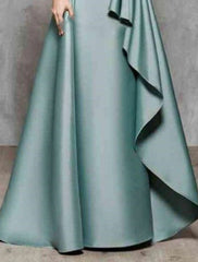 A-Line Mother of the Bride Dress Wedding Guest Elegant Jewel Neck Floor Length Satin Lace 3/4 Length Sleeve No with Sash / Ribbon Ruffles Appliques