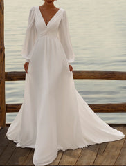 Wholesale Simple Wedding Dresses Wedding Dresses A-Line Camisole Sleeveless Tea Length Chiffon Bridal Gowns With Pleats Solid Color