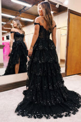 A-Line Appliques Off-the-Shoulder Ruffle Empire-Waist Sleeveless Long Prom Dress