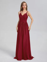 A-Line Spaghetti Straps Sequins Prom Dresses With Split