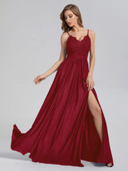 A-Line Spaghetti Straps Sequins Prom Dresses With Split