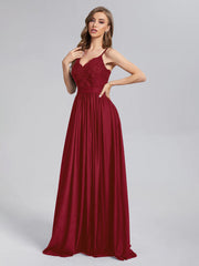 A-Line Spaghetti Straps Sequins Prom Dresses With Split