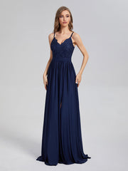 A-Line Spaghetti Straps Sequins Prom Dresses With Split