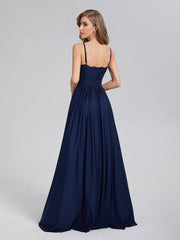 A-Line Spaghetti Straps Sequins Prom Dresses With Split