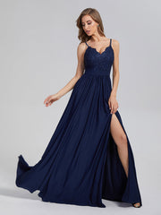 A-Line Spaghetti Straps Sequins Prom Dresses With Split