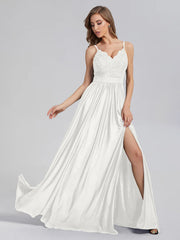 A-Line Spaghetti Straps Sequins Prom Dresses With Split