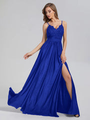 A-Line Spaghetti Straps Sequins Prom Dresses With Split