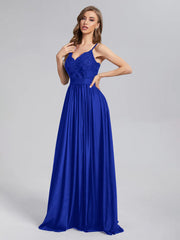 A-Line Spaghetti Straps Sequins Prom Dresses With Split