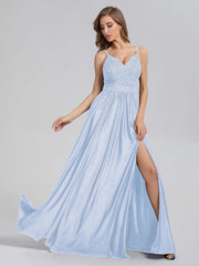 A-Line Spaghetti Straps Sequins Prom Dresses With Split