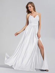A-Line Spaghetti Straps Sequins Prom Dresses With Split
