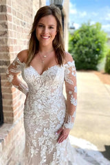 Lace Off-the-Shoulder Long Sleeve Mermaid Wedding Dress
