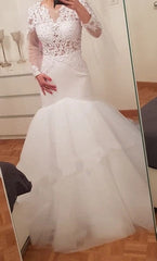 Mermaid Lace Long Sleeves Brial Wears Appliques Tulle Gowns