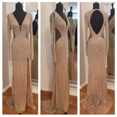 Bridelily Sequins Long Sleeves Sheath Prom Dresses