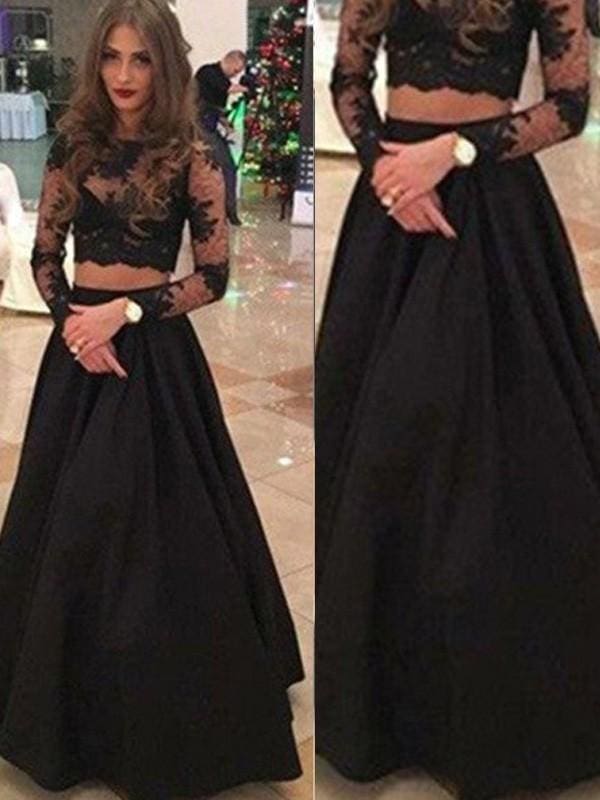 Bridelily A-Line Lace Long Sleeves Floor-Length Dresses with Scoop Neck