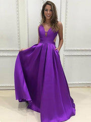 Bridelily A-Line V-Neck Sleeveless With Ruffles Satin Dresses