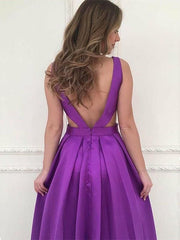 Bridelily A-Line V-Neck Sleeveless With Ruffles Satin Dresses