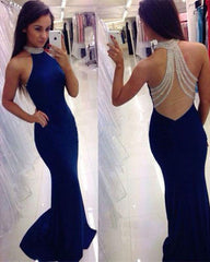 Bridelily Gorgeous Mermaid Beadings Sleeveless High Neck Prom Dresses