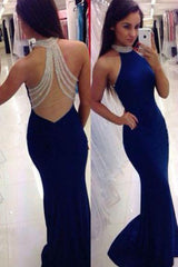 Bridelily Gorgeous Mermaid Beadings Sleeveless High Neck Prom Dresses