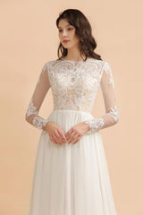 Bridelily Long Sleeve Lace Floor Length Boho Wedding Dresses