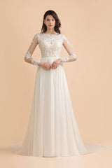 Bridelily Long Sleeve Lace Floor Length Boho Wedding Dresses