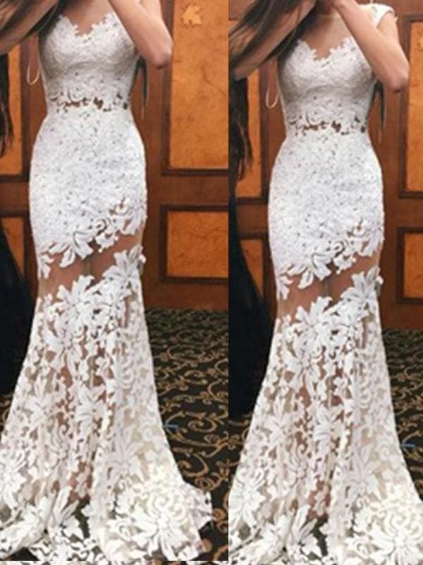 Bridelily Mermaid Lace Scoop Sleeveless Sweep/Brush Train With Dresses