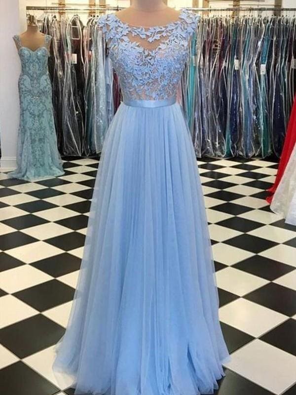 Bridelily Scoop Sleeveless Floor-Length With Applique Tulle Dresses